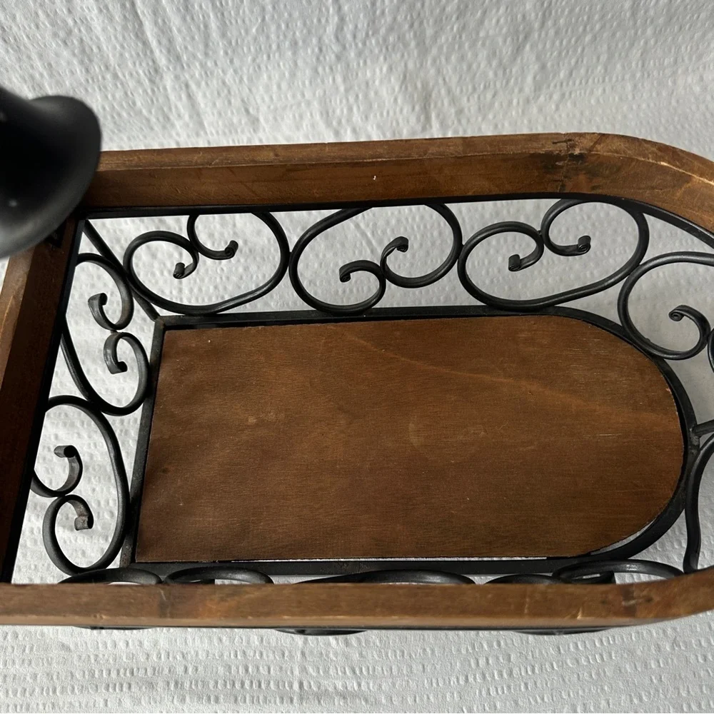 Vintage Wrought Iron Wood Clawfoot Bathtub Planter Centerpiece Decor Caddy